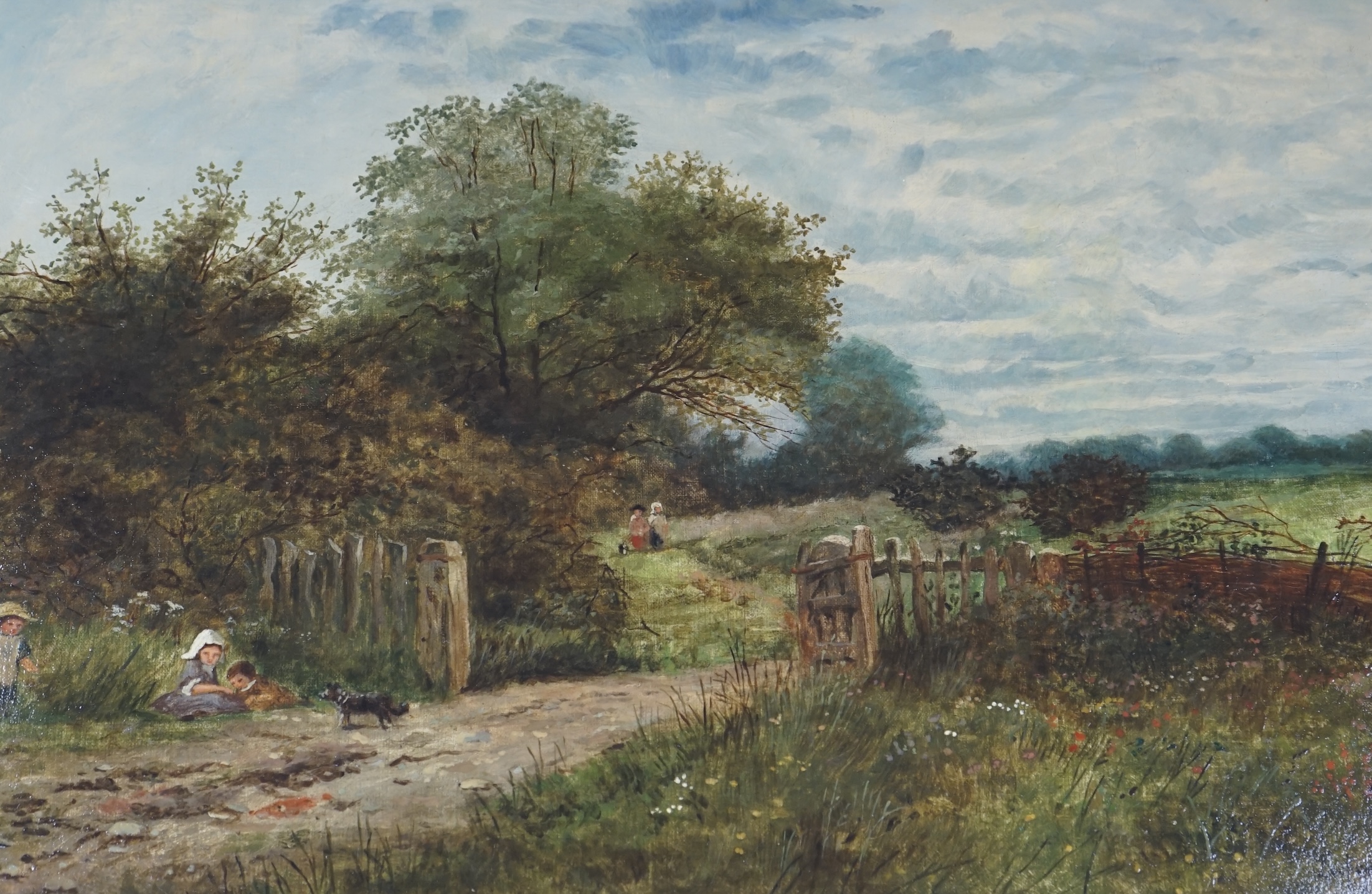 Leopold Rivers (1852-1905), oil on canvas, ‘On the farm’, signed, details verso, 39 x 59cm, ornate gilt framed. Condition - good